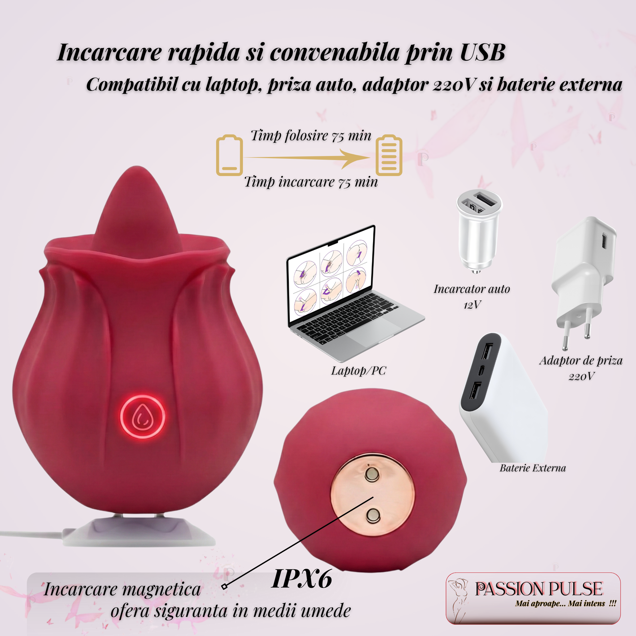 Vibrator pentru clitoris si sani Blossom Stimulator Red - imagine 5