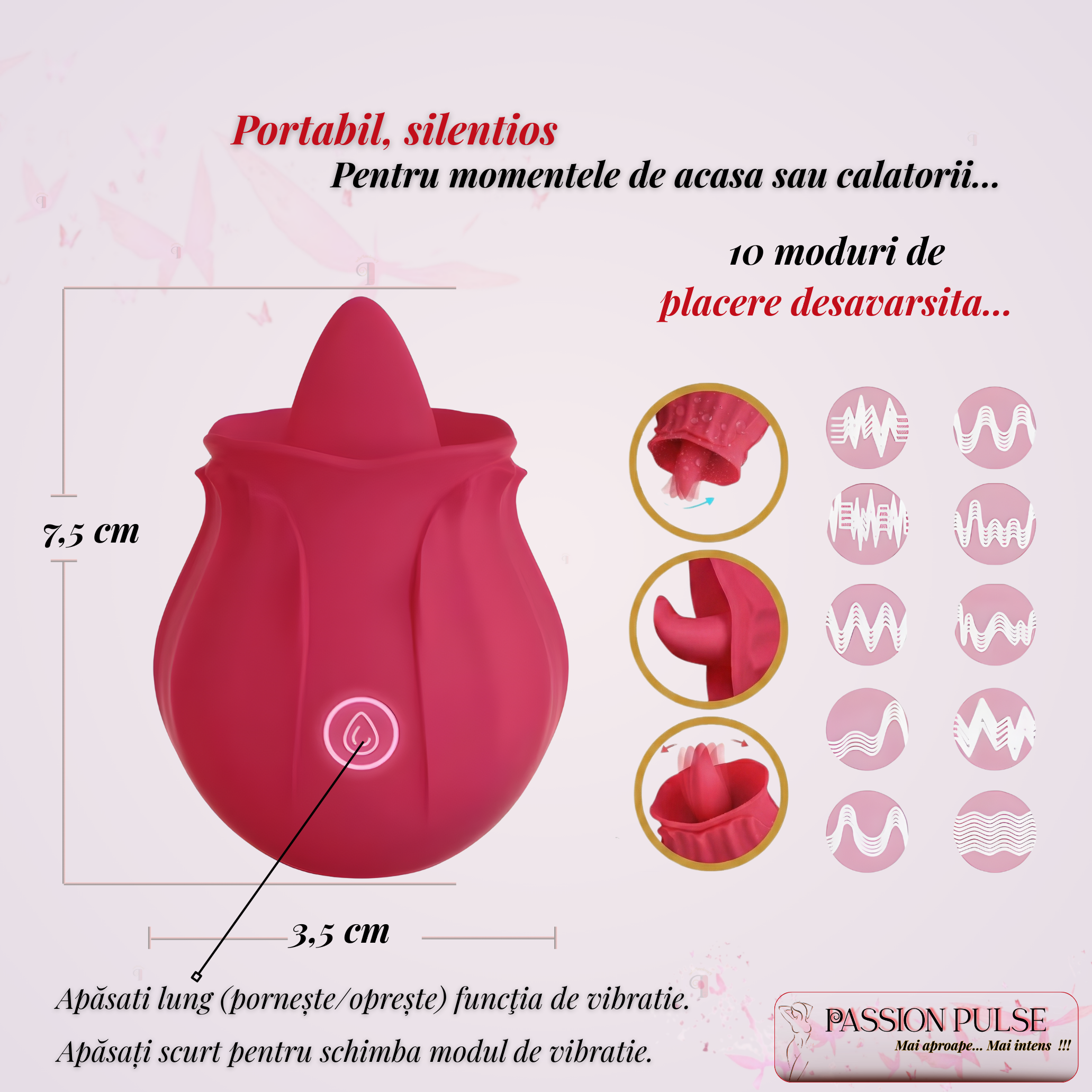 Vibrator pentru clitoris si sani Blossom Stimulator Red - imagine 3