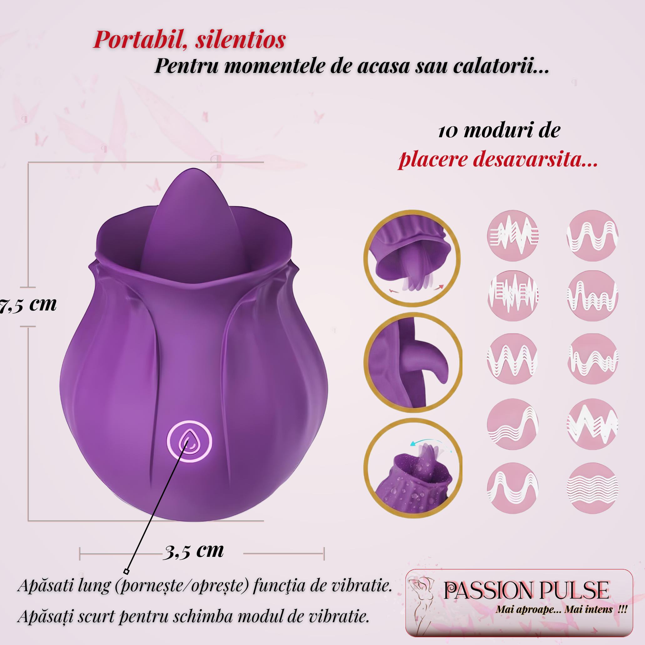Vibrator pentru clitoris si sani Blossom Stimulator Purple - imagine 4