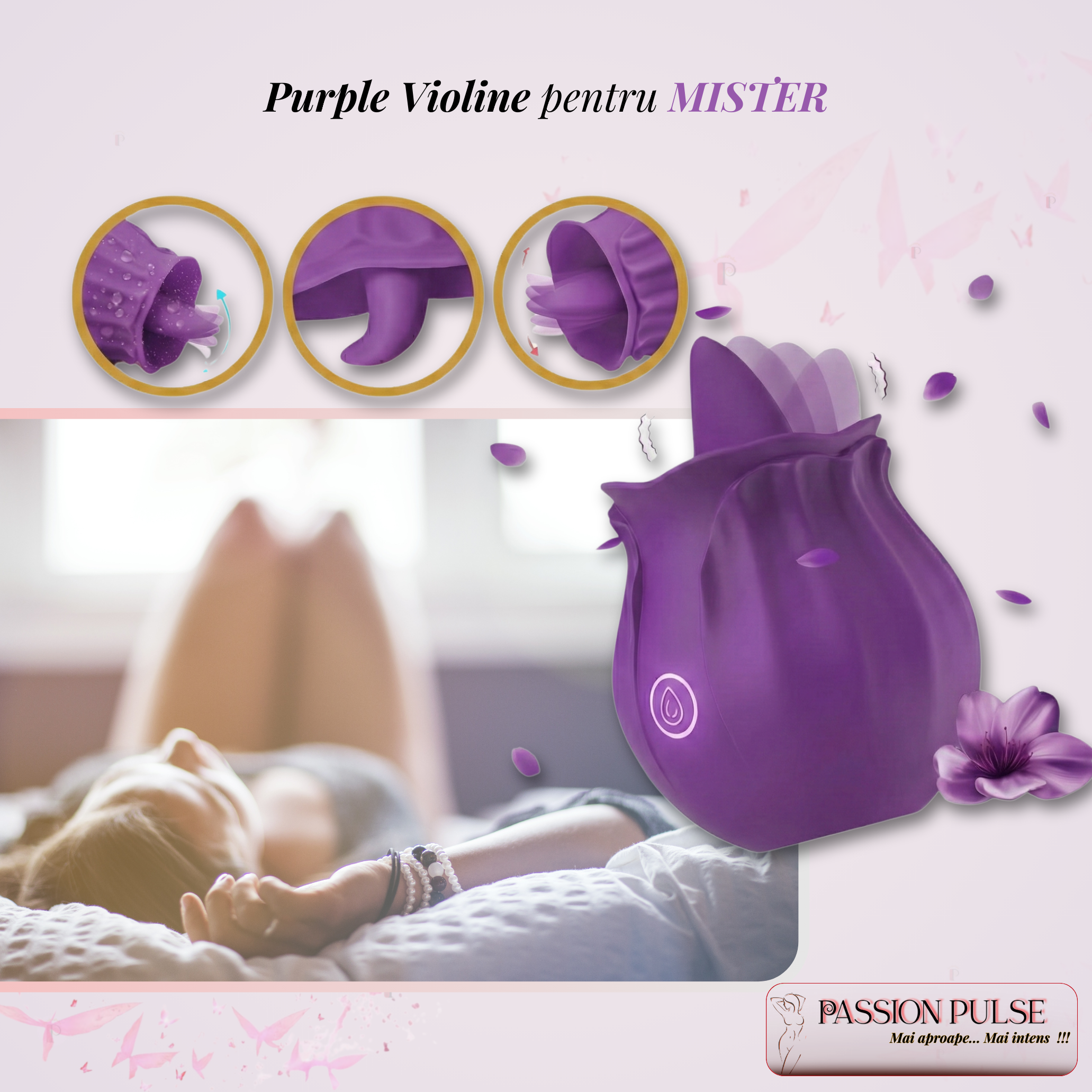Vibrator pentru clitoris si sani Blossom Stimulator Purple - imagine 5